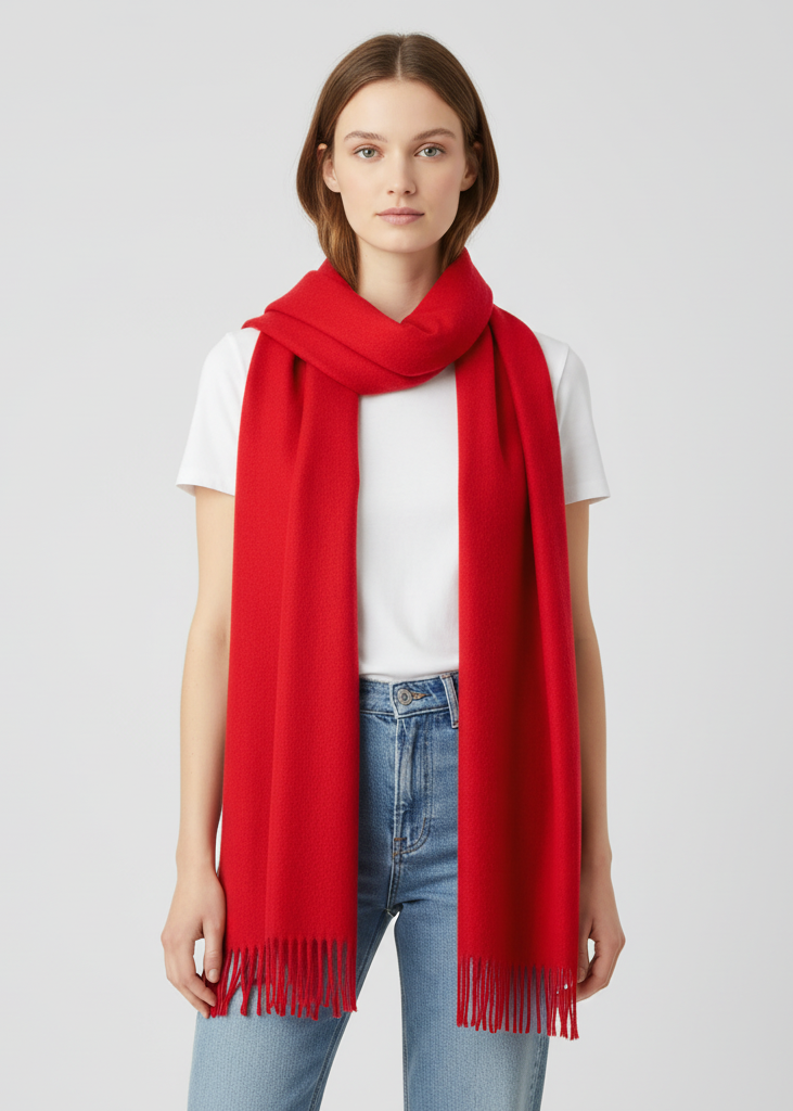 Luxurious red cashmere pashmina shawl and soft wrap for women.