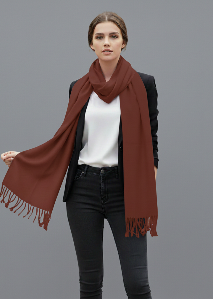 Luxury cashmere silk pashmina shawl in chocolate brown made from a blend of 70% cashmere and 30% silk.