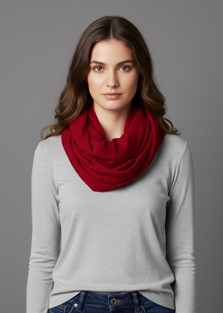 Maroon and peach cotton lightweight jersey knit infinity loop scarf for stylish soft touch accessories.