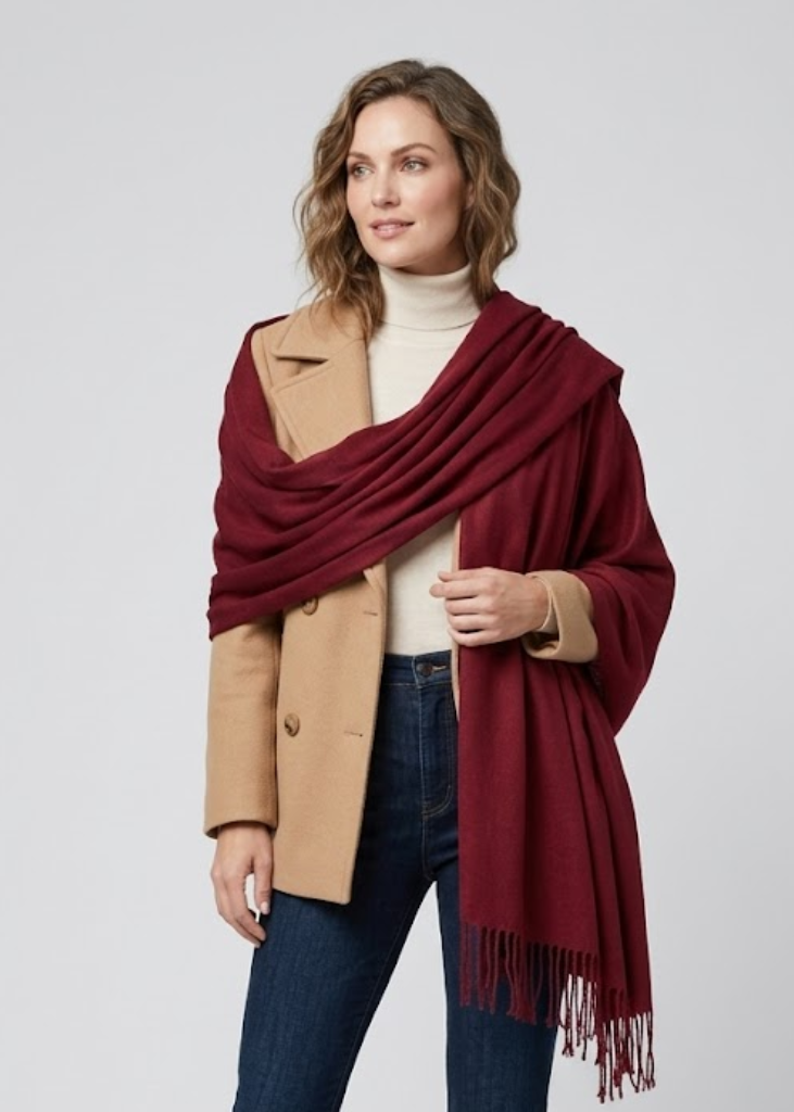 Maroon luxurious cashmere fine wool travel throw blanket scarf wrap