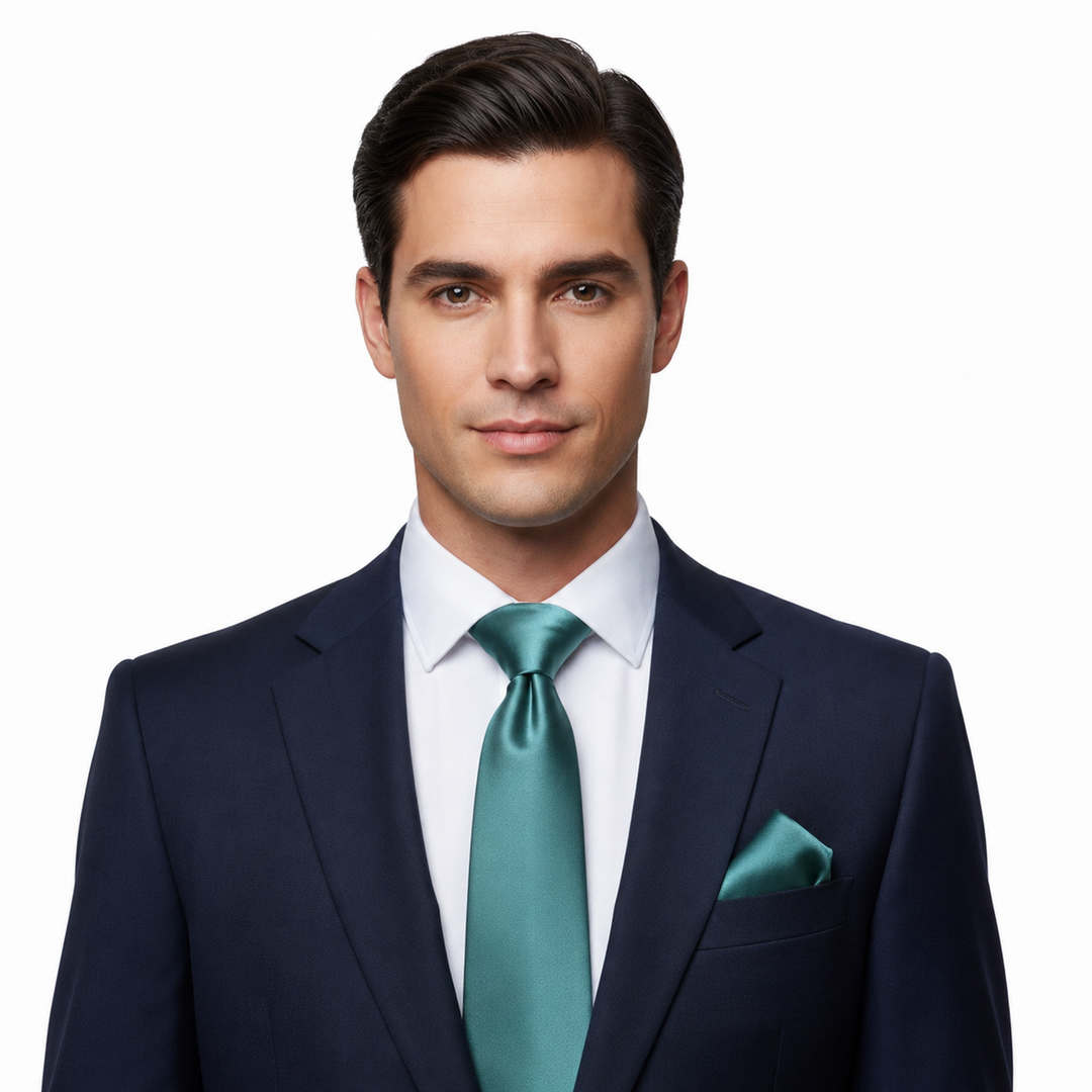 Men's Solid Azure Blue Tie Set with Cufflinks and Pocket Square