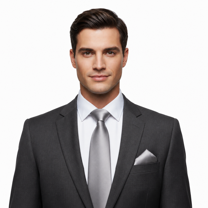 Men's Solid Ice Lavender Necktie Set with Cufflinks and Pocket Square