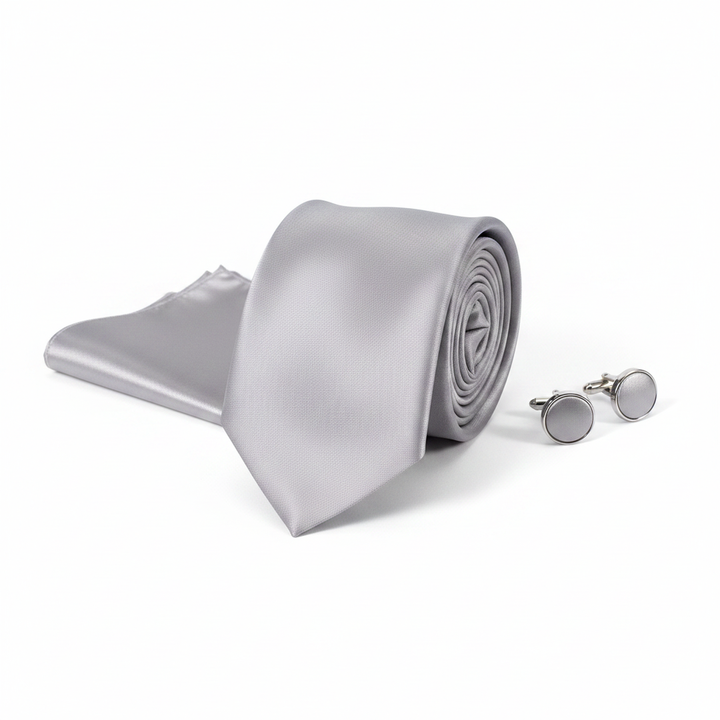 Men's Solid Ice Lavender Necktie Set with Cufflinks and Pocket Square