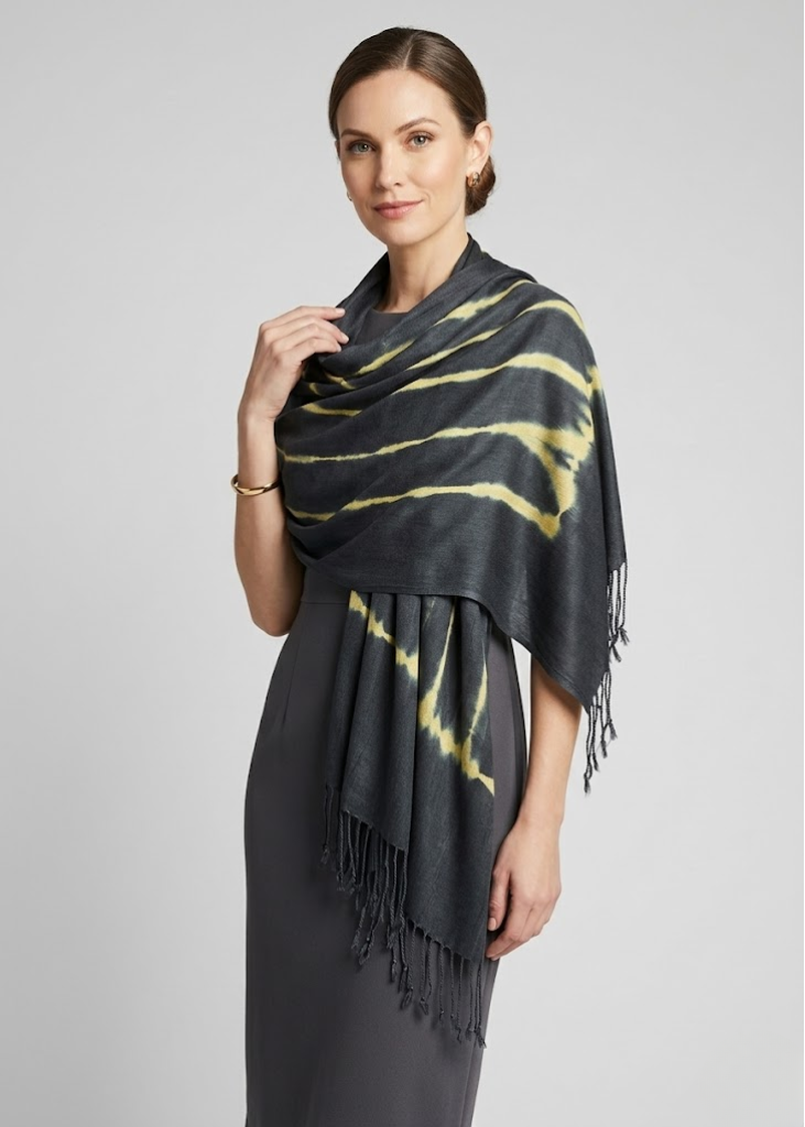 Vibrant midnight blue tie-dye pashmina shawl with soft fringe accents