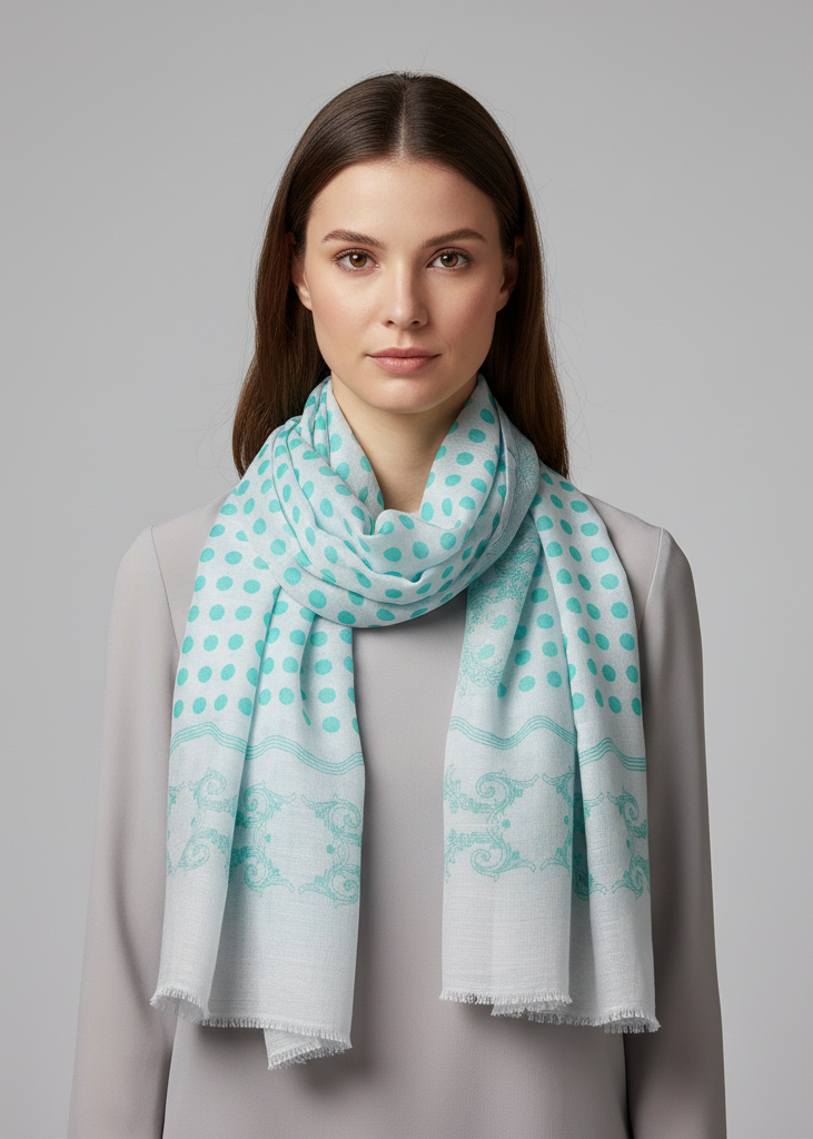 Mint polka dot scarf made of cotton blend fabric.