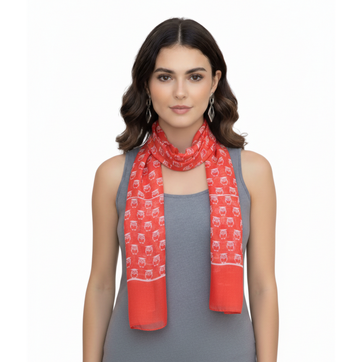 Peach Couture Summer Lightweight Soft Animal Bird Owl Printed Sheer Scarf Shawl