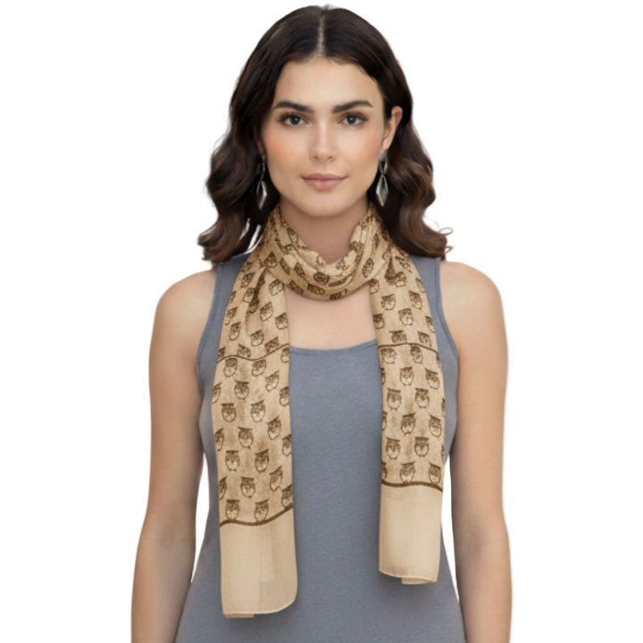 Peach Couture Summer Lightweight Soft Animal Bird Owl Printed Sheer Scarf Shawl