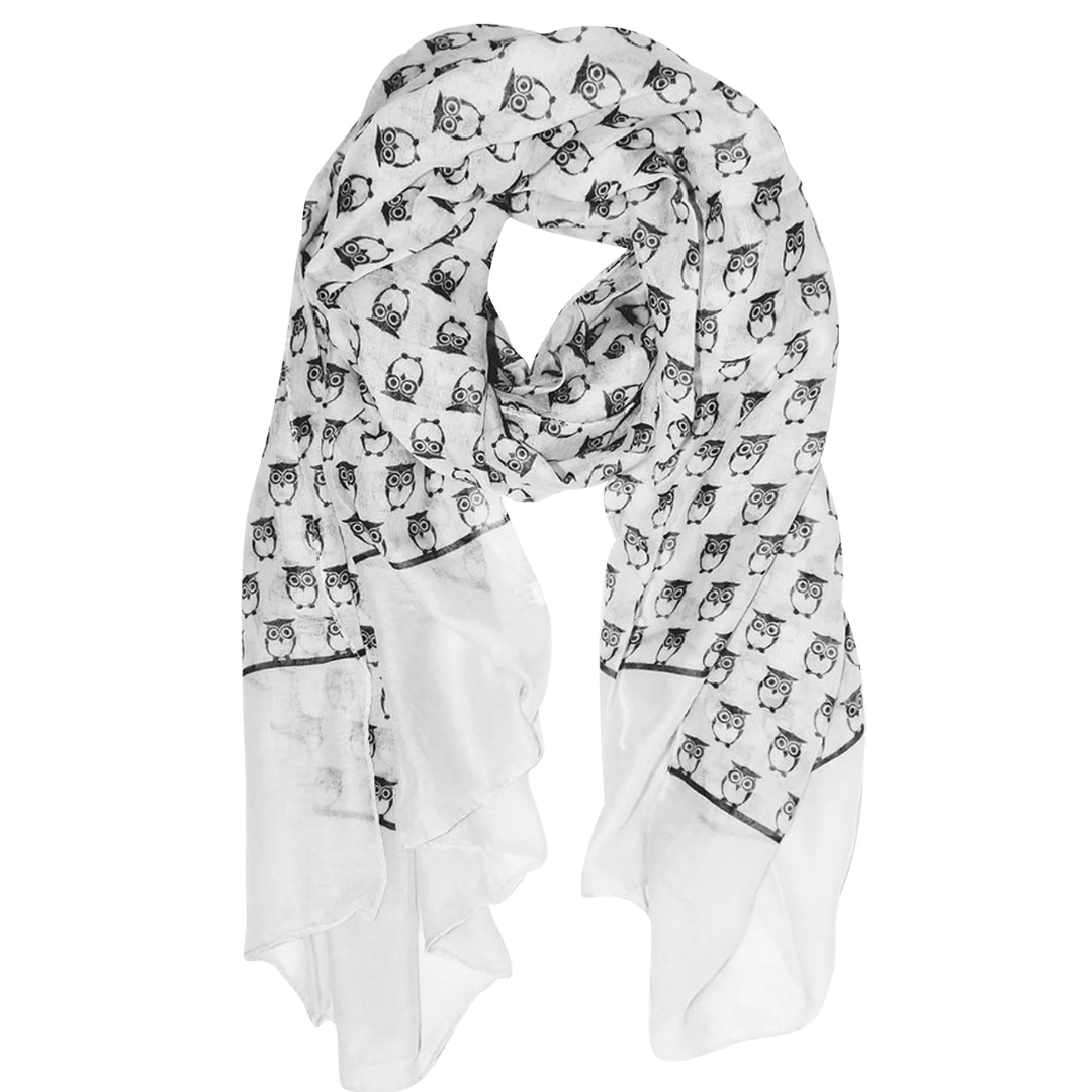 Peach Couture Summer Lightweight Soft Animal Bird Owl Printed Sheer Scarf Shawl