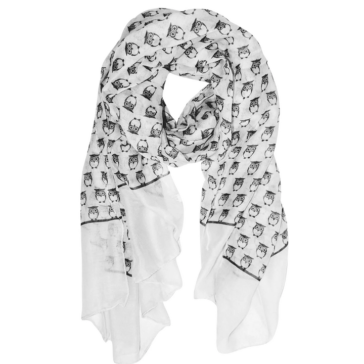 Peach Couture Summer Lightweight Soft Animal Bird Owl Printed Sheer Scarf Shawl