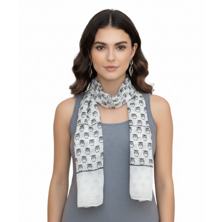 Peach Couture Summer Lightweight Soft Animal Bird Owl Printed Sheer Scarf Shawl