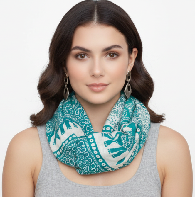Tribal Paisley Floral Elephant Animal Print Infinity Loop Scarf
