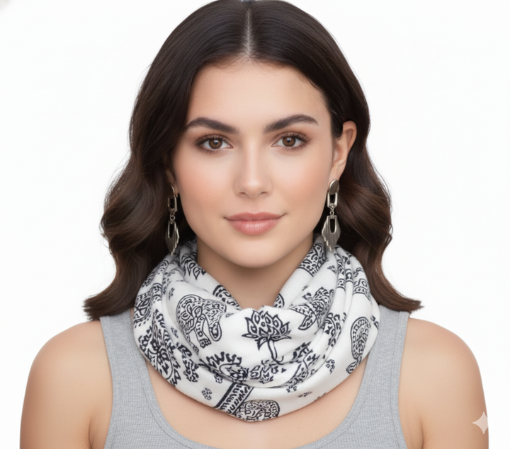 Tribal Paisley Floral Elephant Animal Print Infinity Loop Scarf