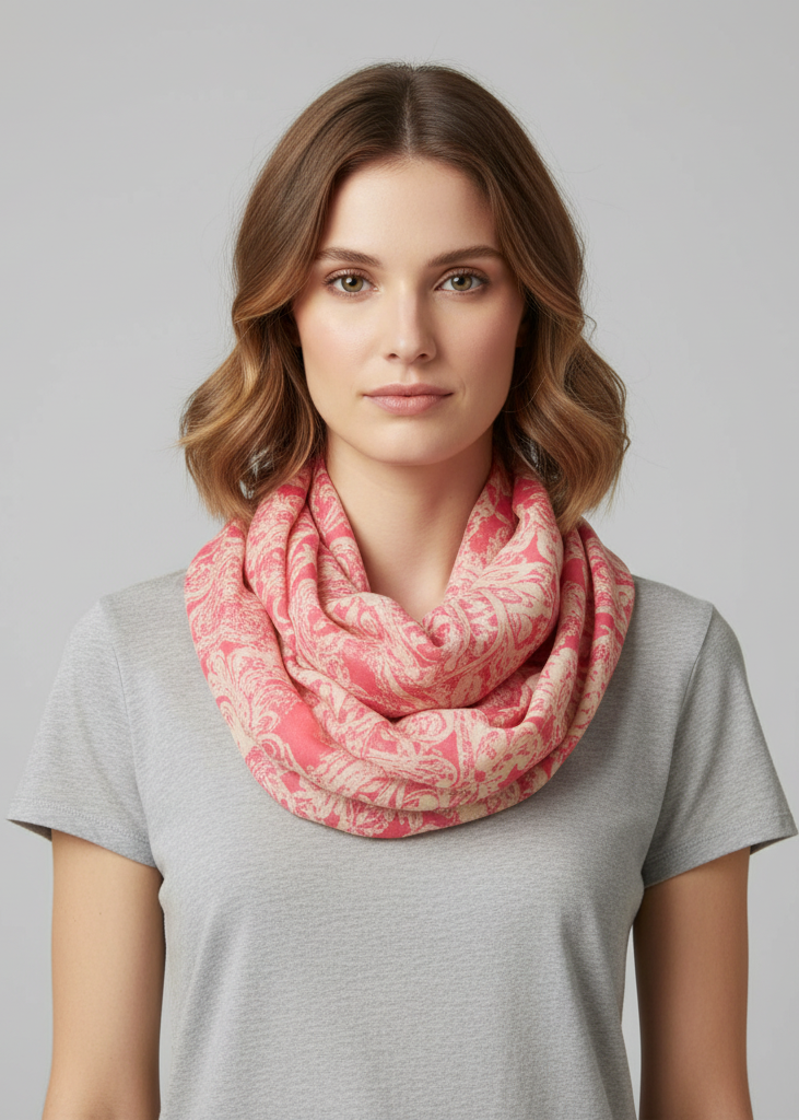 Pink graphic sunflower lightweight paisley print infinity loop scarf.
