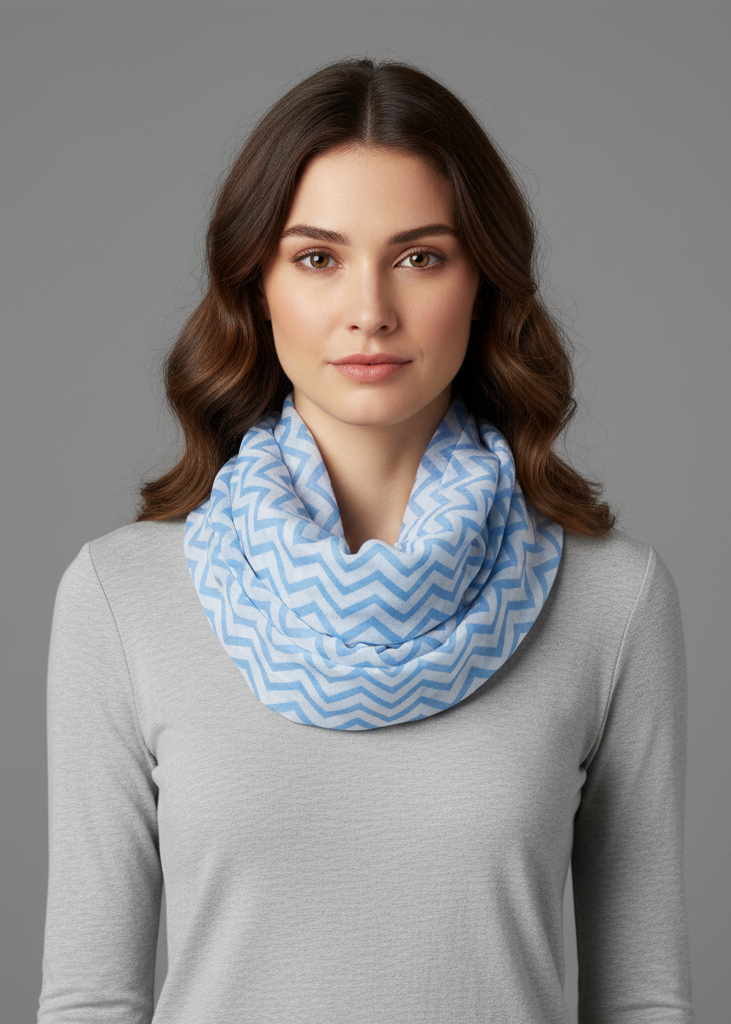 Baby blue chevron zig zag pattern sheer infinity loop scarf for lightweight fashion.