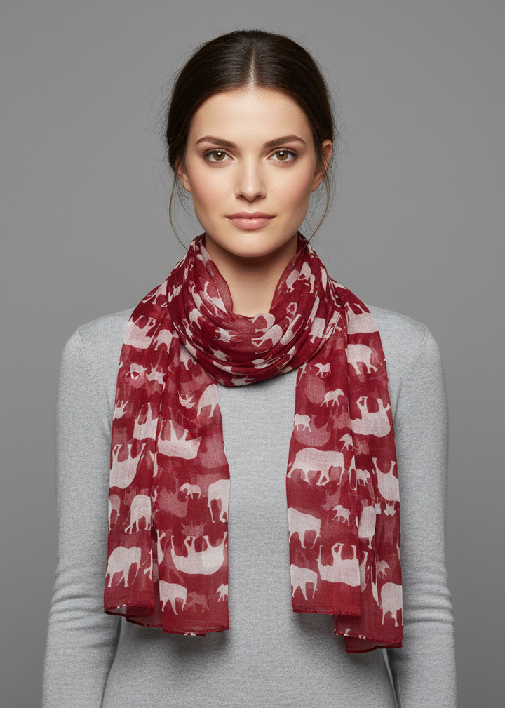 Chic trendy lightweight animal print elephant wrap scarf shawl in red