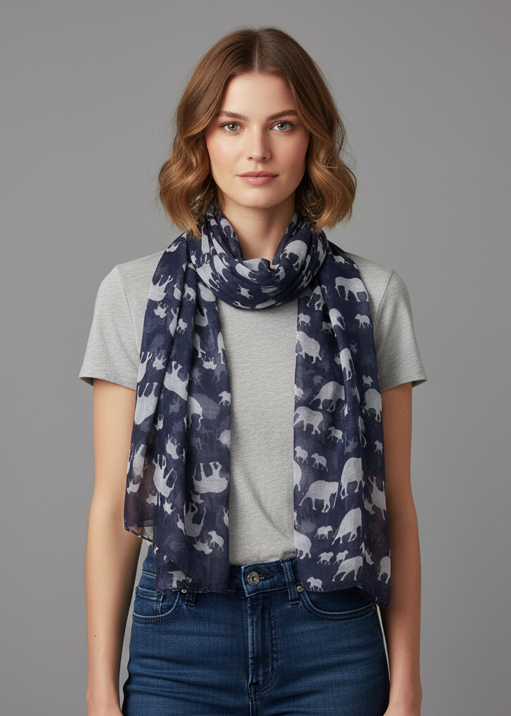 Chic trendy lightweight animal print elephant wrap scarf shawl in grey