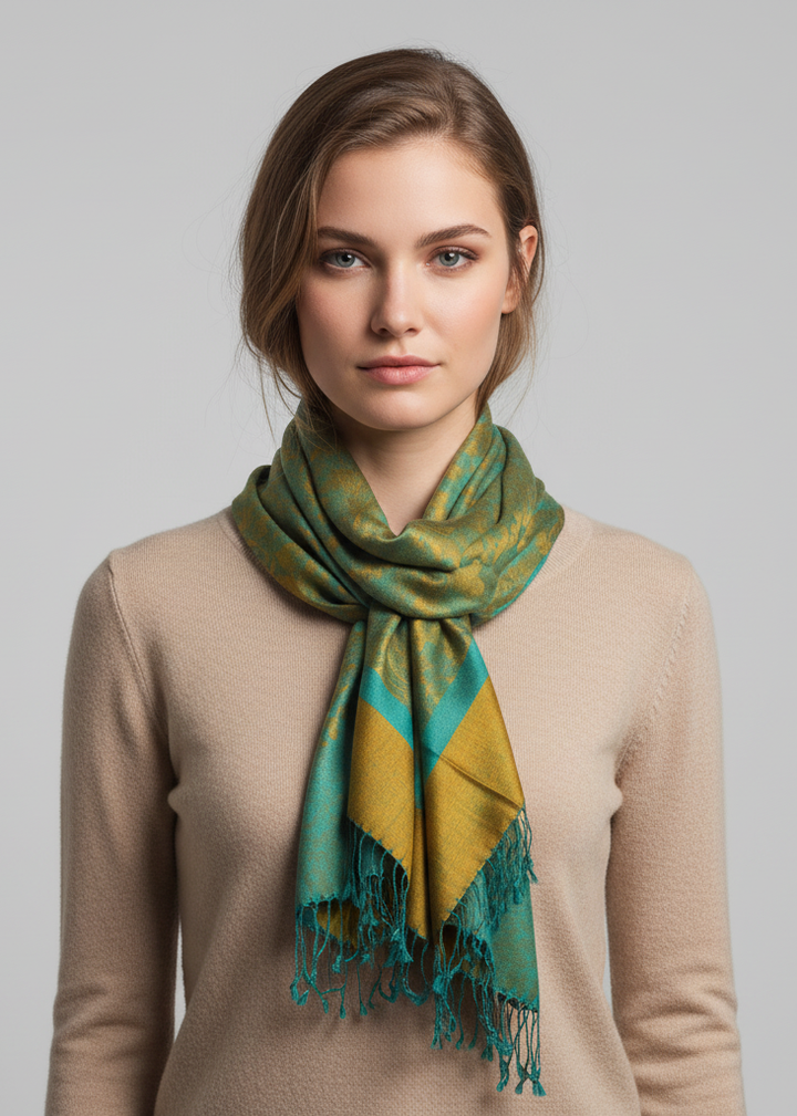 Elegant vintage jacquard paisley shawl wrap scarf.