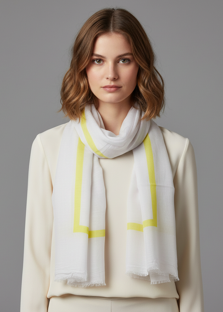 Lightweight yellow cotton blend scarf and shawl for a sophisticated look.