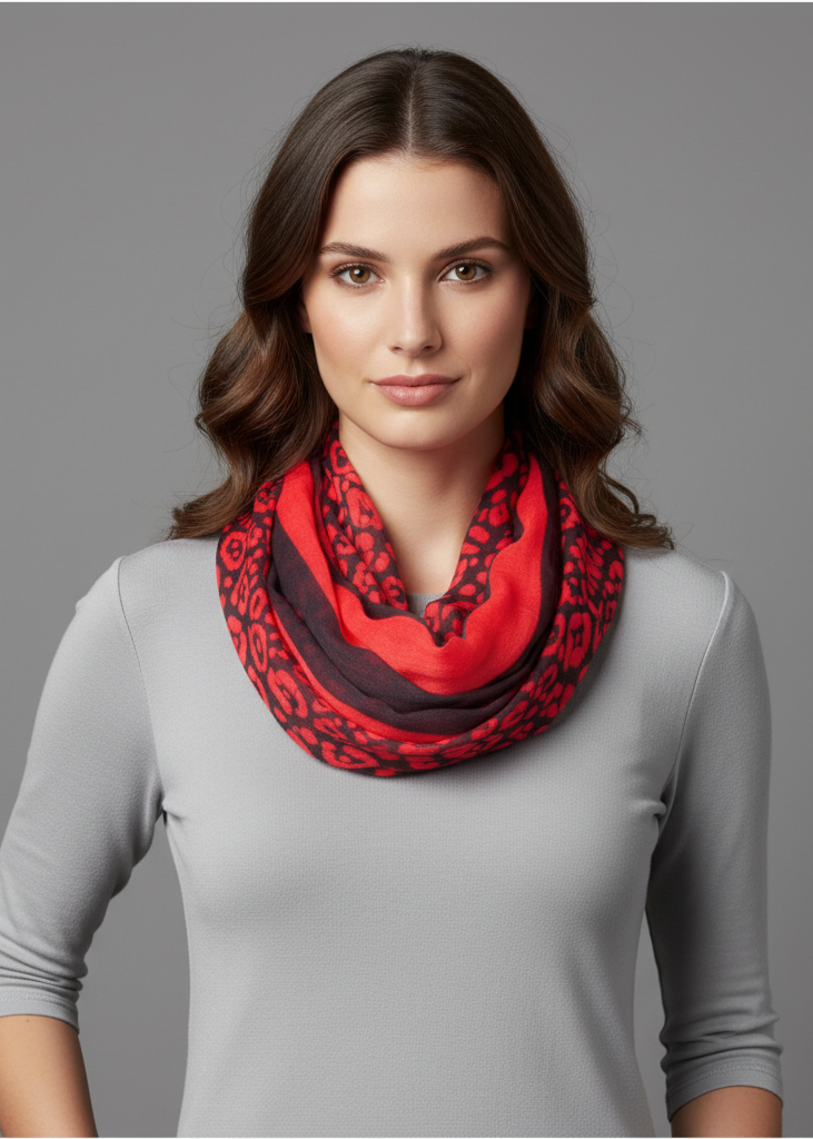 Lightweight hot pink retro neon animal print infinity loop scarf with a soft breathable fabric for year-round styling