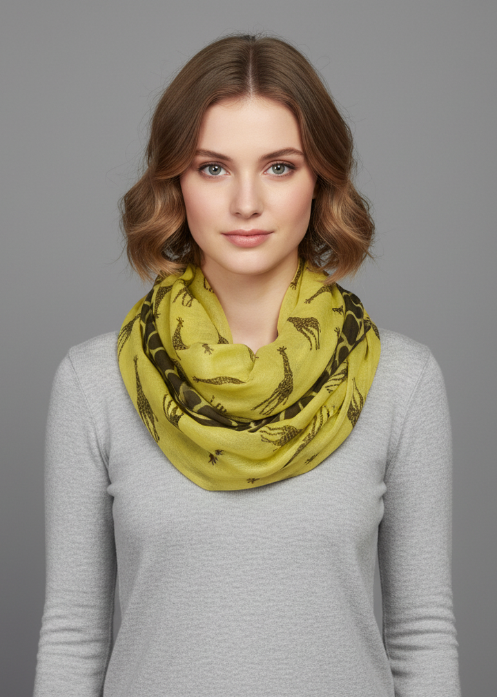Retro neon animal print infinity loop scarf in light yellow for women