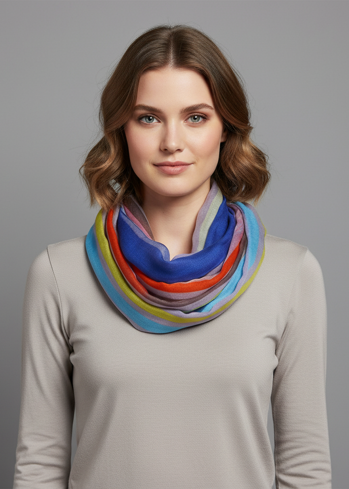 Trendy striped print light and soft fashion infinity loop scarf in mint green.