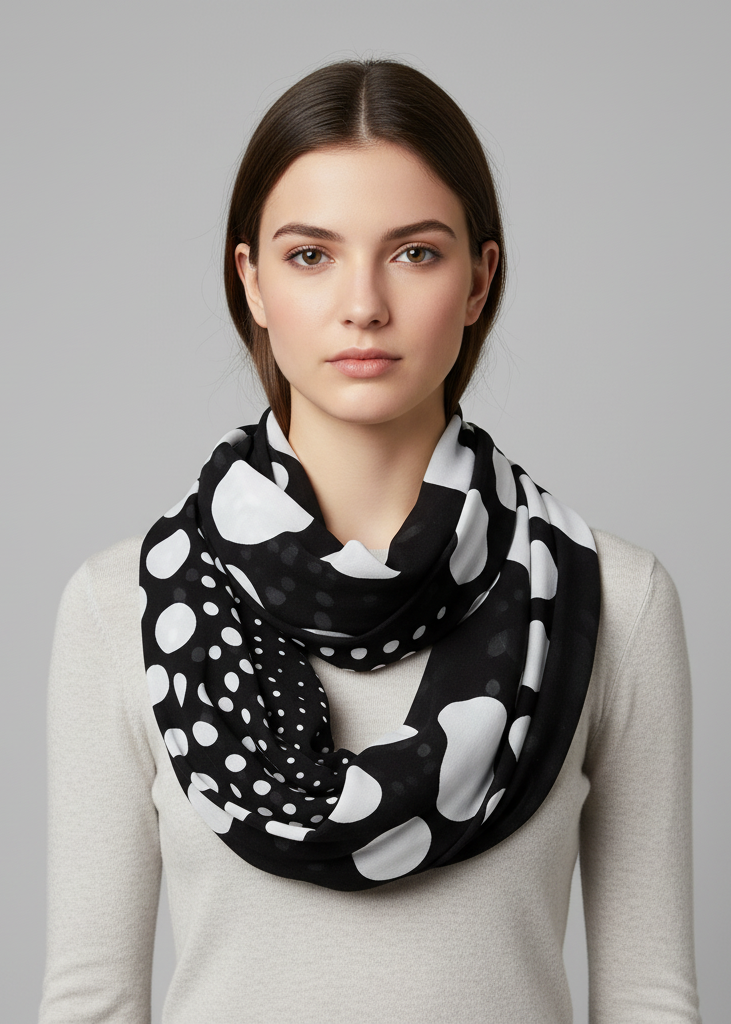 Vibrant vintage multicolored spotty polka dot infinity loop scarf for women.