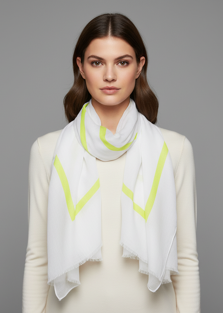 Vintage soft cotton blend block stripe shawl wrap scarf in yellow.