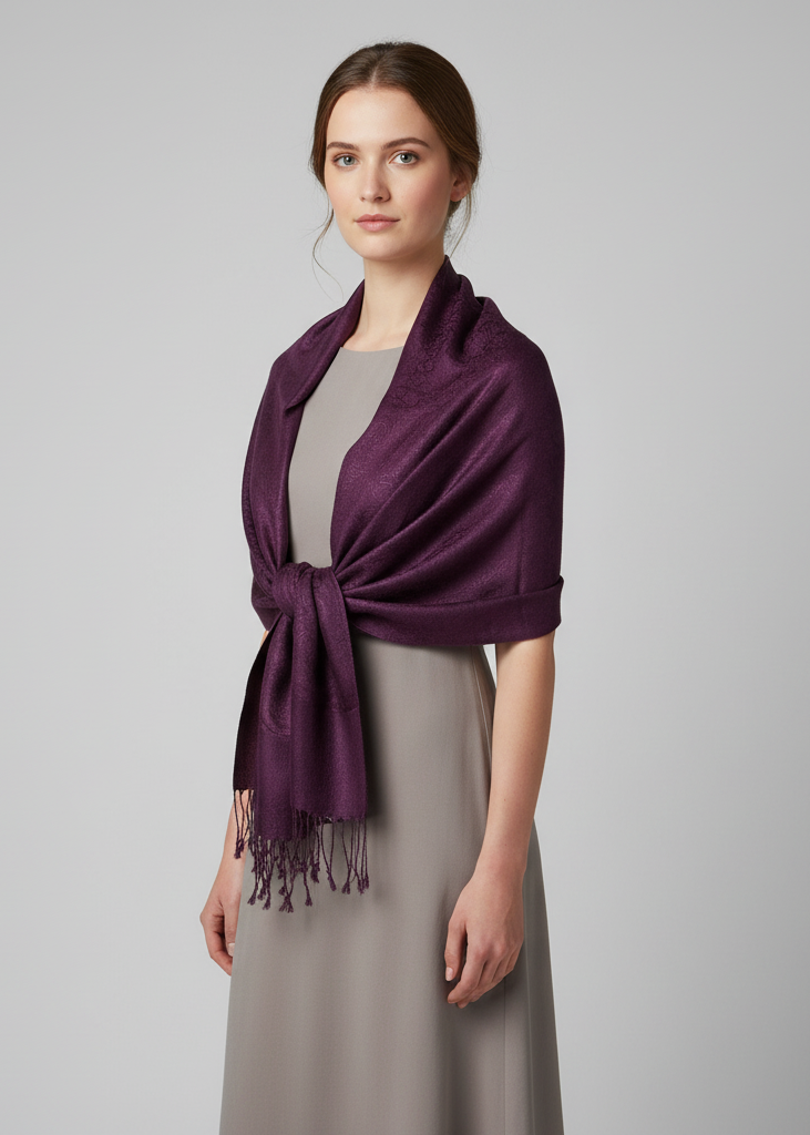 Wine double layer jacquard paisley pashmina shawl wrap stole scarf.