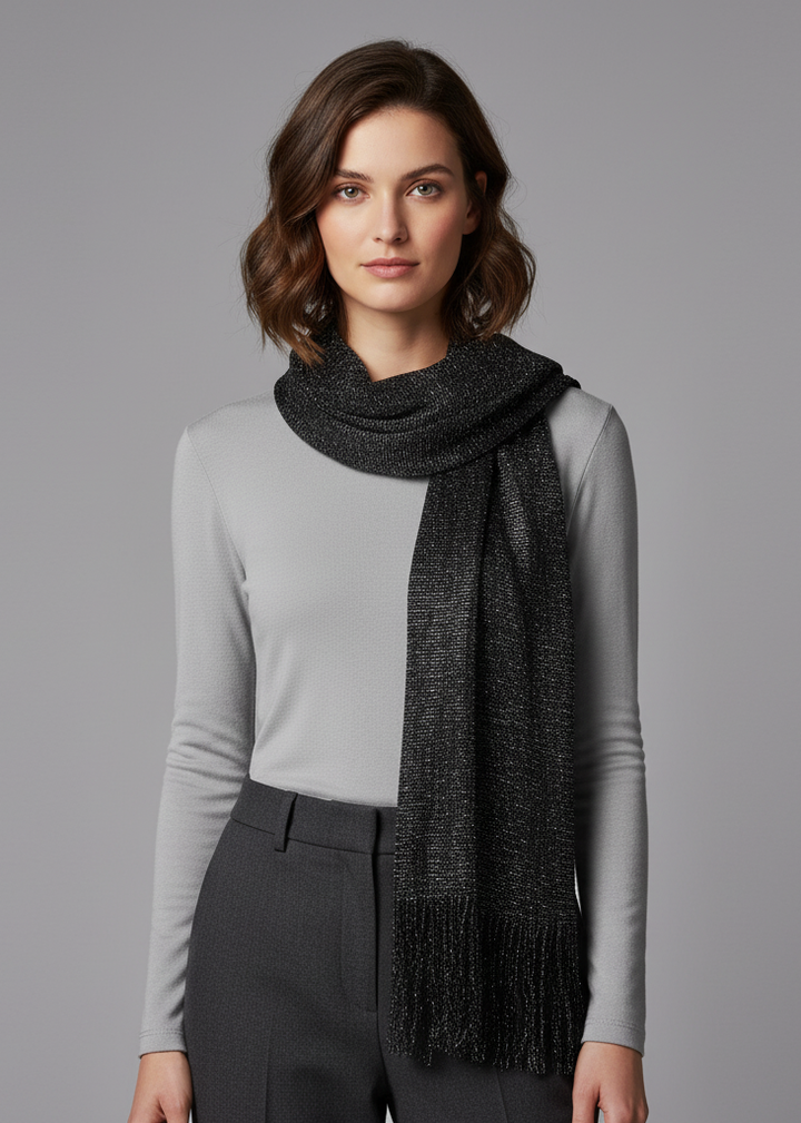 Sheer metallic shimmer mesh shawl wrap for women with glitter and sparkle details