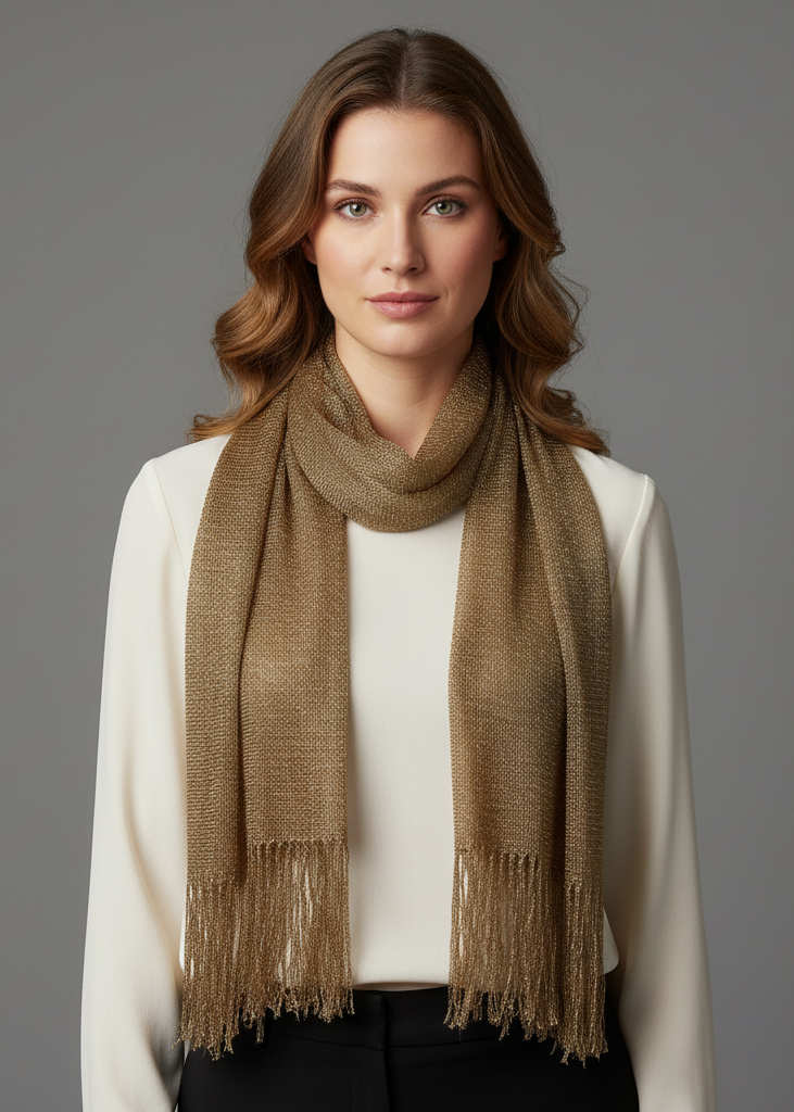Reversible metallic paisley pashmina shawl with intricate patterns and fringe trim
