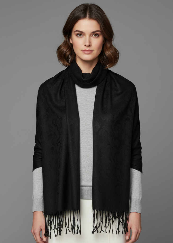 Elegant vintage solid jacquard paisley scarf shawl wrap for women.