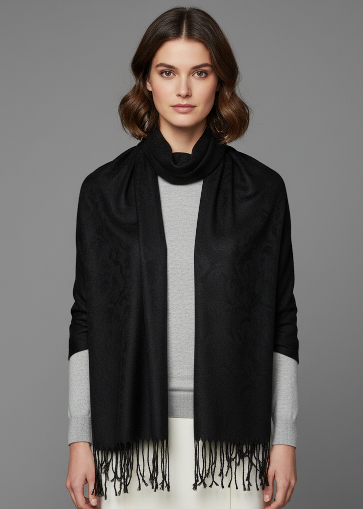 Elegant vintage solid jacquard paisley scarf shawl wrap for women.