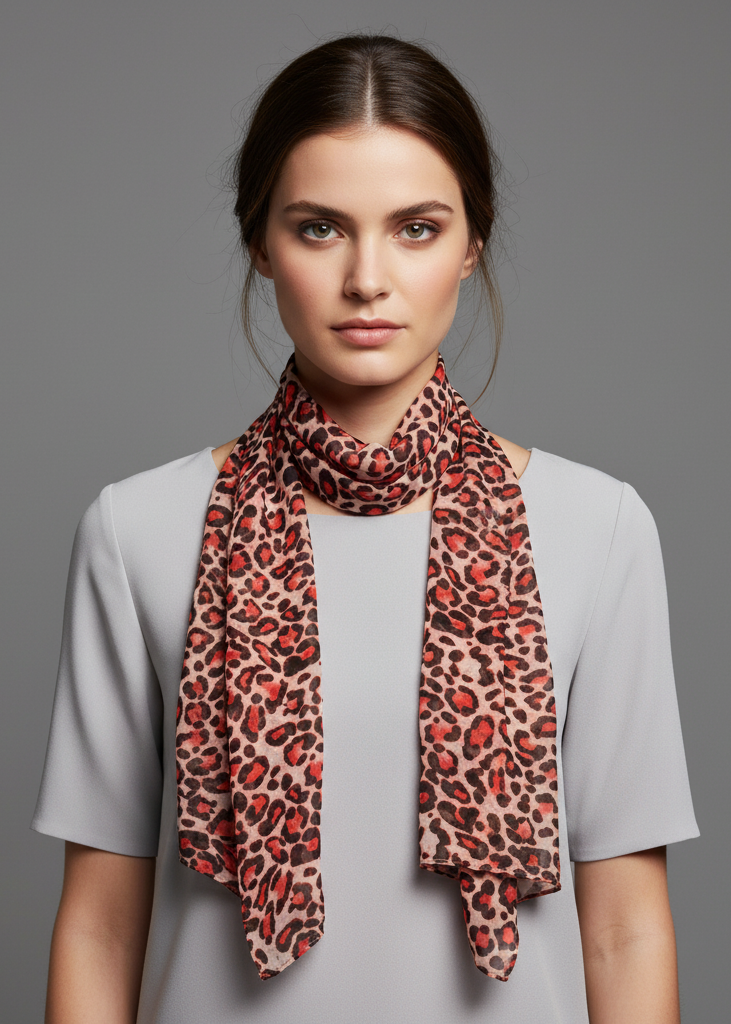 Trendy leopard animal print crinkle scarf wrap in salmon pink for women