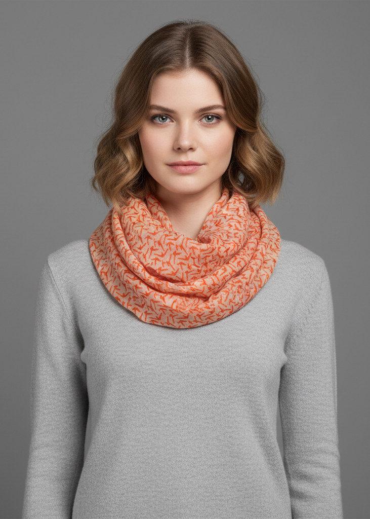 Lightweight summer infinity scarf with whimsical vintage bird and owl print pattern for women