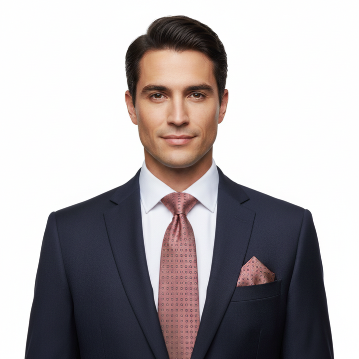 Pink Polka Dot Necktie Set with Cufflinks and Pocket Square
