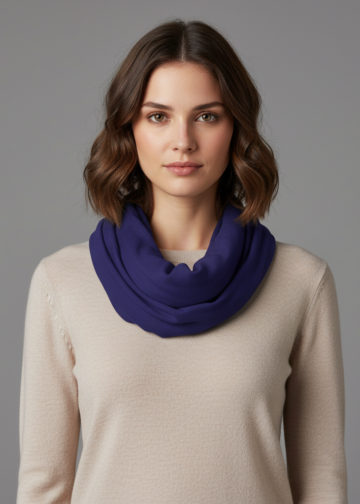 Purple cotton jersey knit infinity loop scarf in vivid colors with a soft touch lightweight feel.