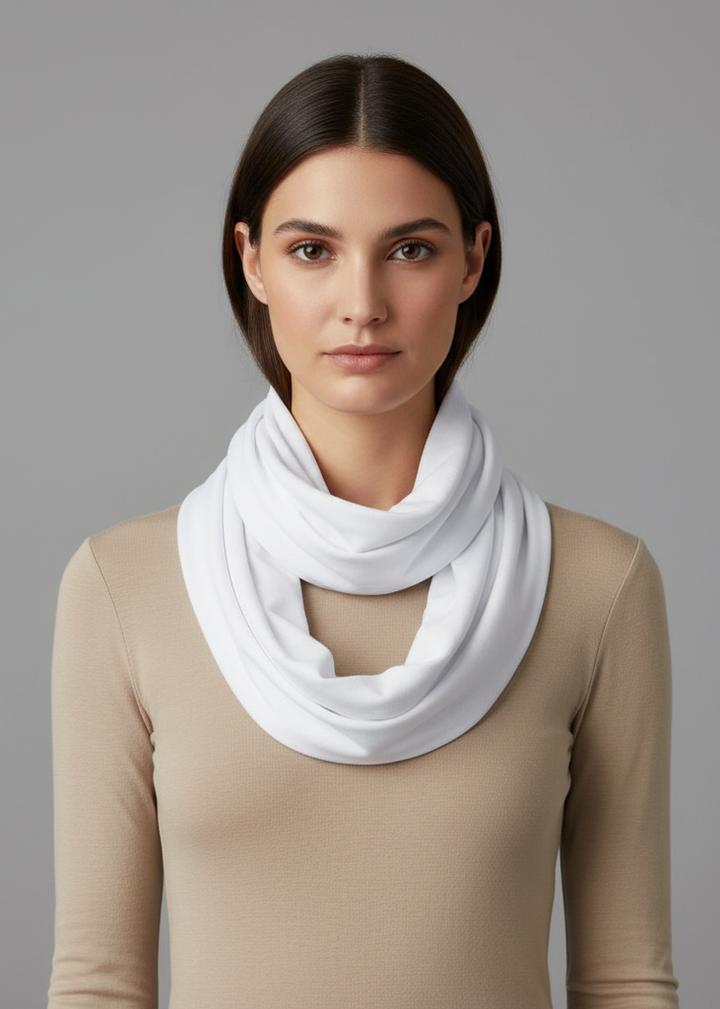 Silver peach all seasons jersey woven cotton infinity loop scarf for women.