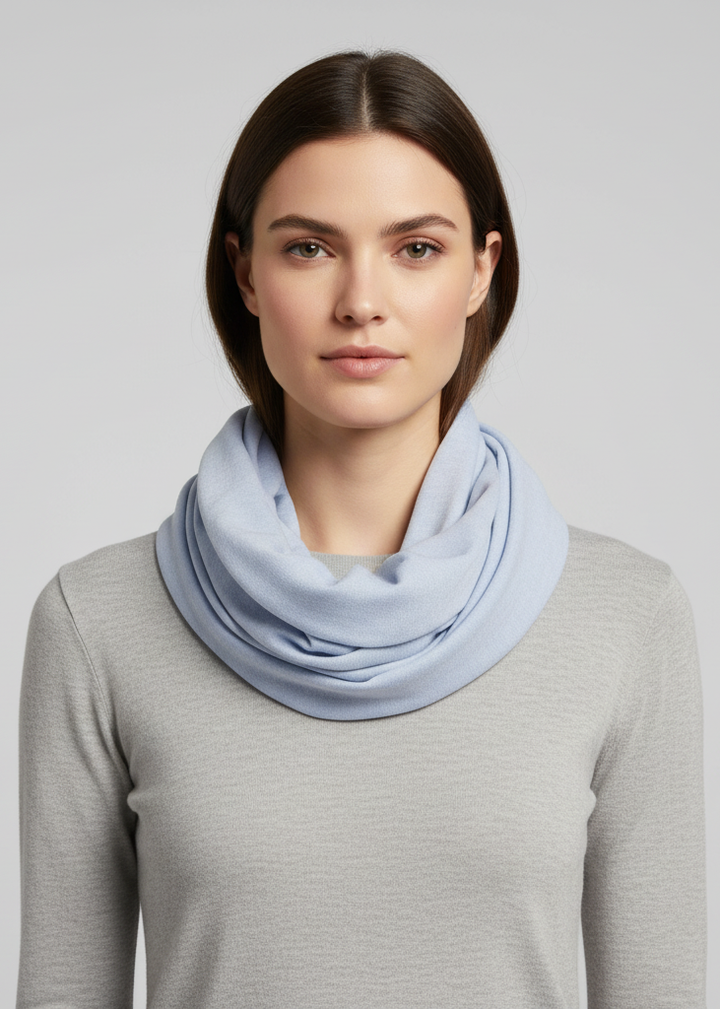 Soft touch lightweight jersey knit infinity loop scarf in vivid silver peach colors for stylish accessories.