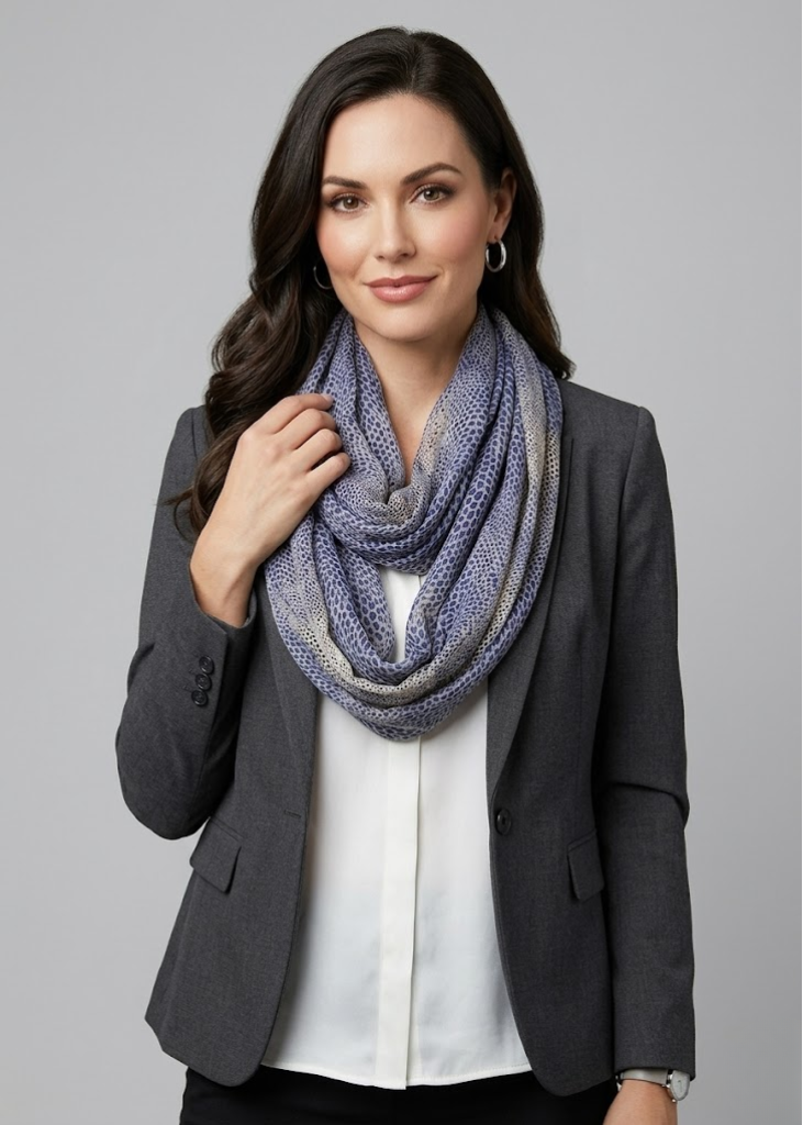 Vintage bohemian design snake print blue infinity loop scarf for women.