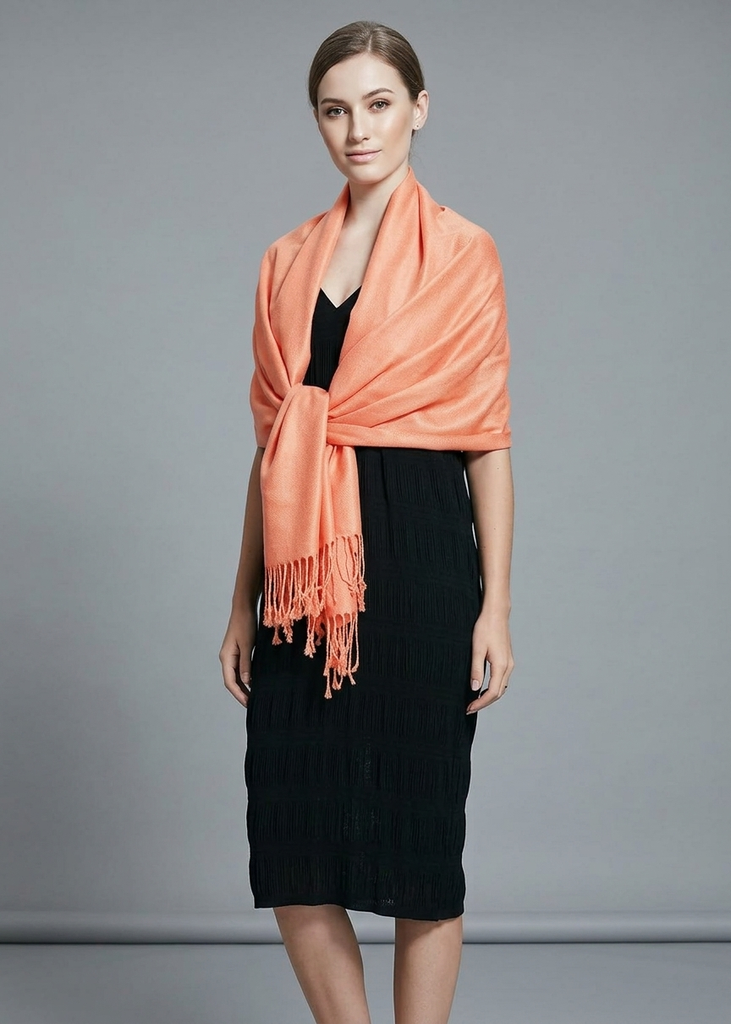 Premium coral pashmina scarf for women lightweight shawl and wrap for weddings and festive holiday parties