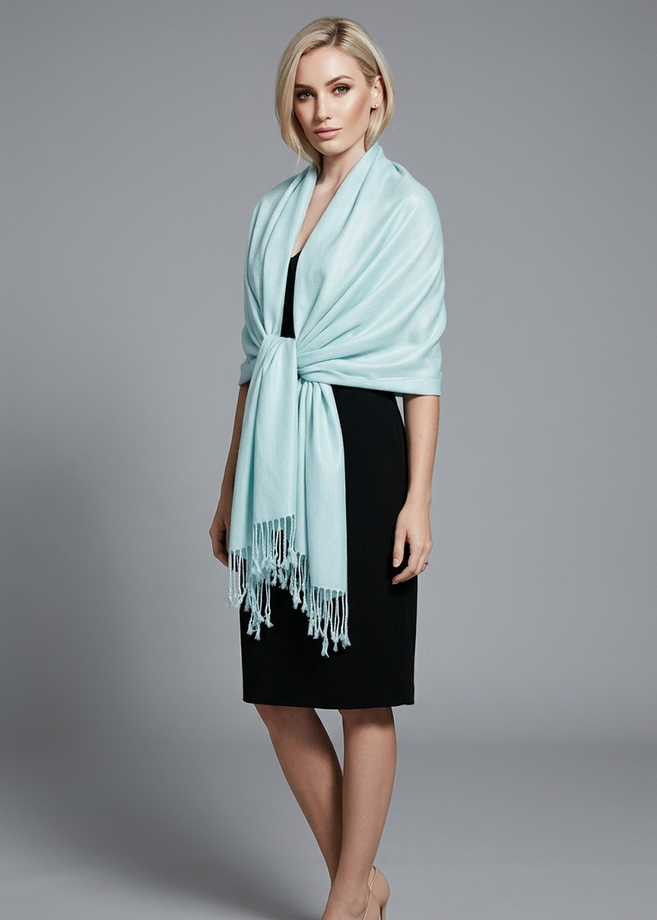 Baby blue pashmina shawl scarf for women lightweight elegant wrap for evening dresses and travel