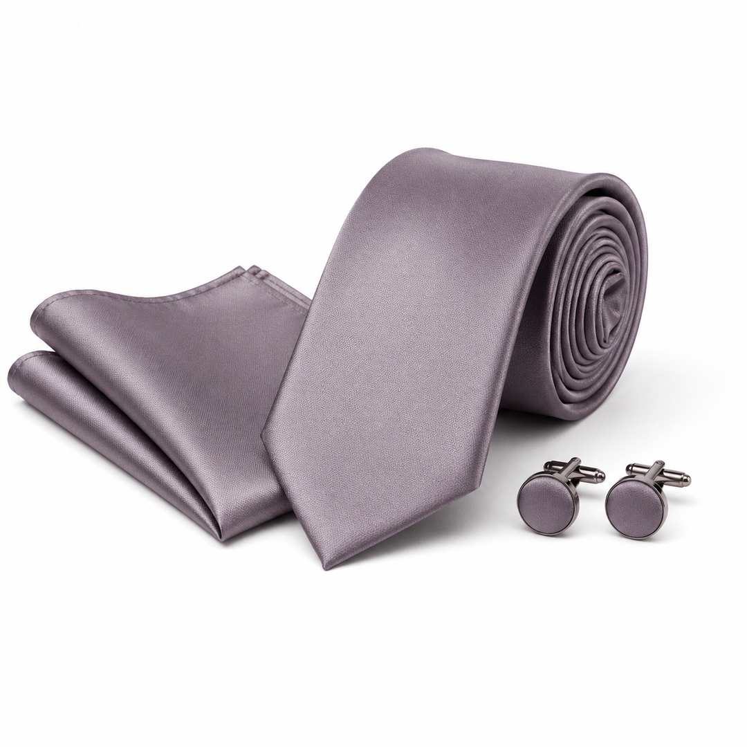 Solid Lavender Necktie Set with Cufflinks and Pocket Square