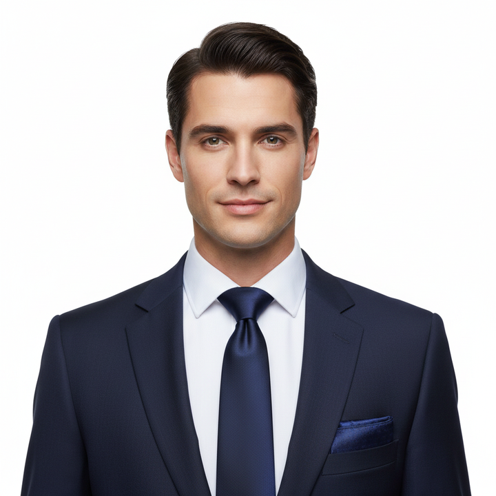 Solid Navy Necktie Set with Cufflinks and Pocket Square