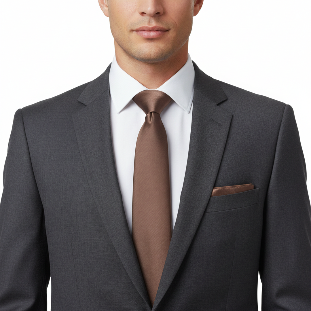 Solid Salmon Men's Necktie Set with Cufflinks and Pocket Square