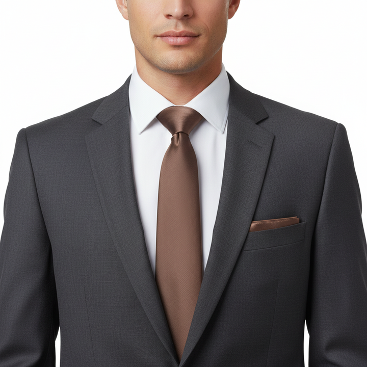 Solid Salmon Men's Necktie Set with Cufflinks and Pocket Square