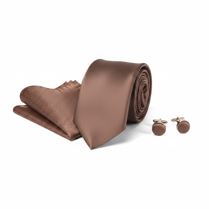 Solid Salmon Men's Necktie Set with Cufflinks and Pocket Square