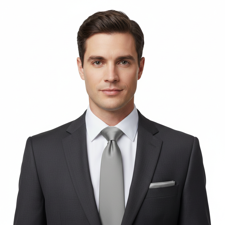 Solid Silver Necktie Set with Matching Cufflinks and Pocket Square