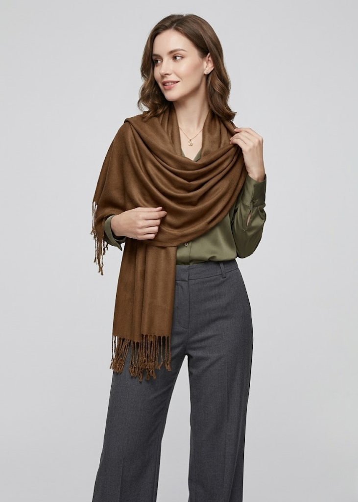 Chocolate brown pashmina shawl scarf for women elegant lightweight wrap for formal events and evening occasions