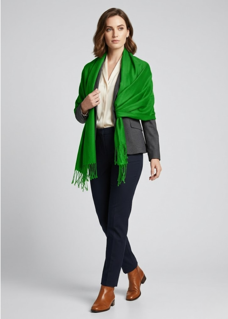 Premium green pashmina scarf for women elegant lightweight solid wrap shawl