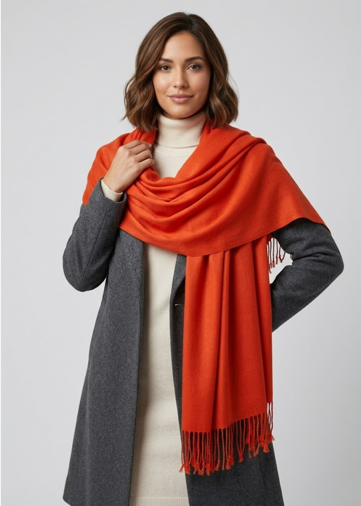 Orange pashmina scarf for women lightweight shawl wrap for wedding and festive occasions